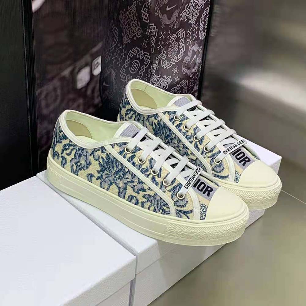 GIÀY Dior Women Walk’N’Dior Sneaker Beige Multicolor Raffia Embroidered with Dior Petites Fleurs Motif