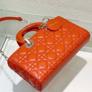 TÚI Dior Women Lady D-Joy Bag Bright Orange Cannage Lambskin