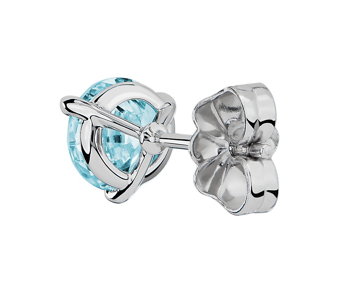 Bông tai vàng trắng 18K Au750 Blue Moissanite Diamond Round Solitaire Stud Earrings