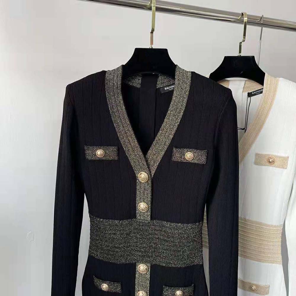 VÁY Balmain Women Scooped V-neckline Knit Dress