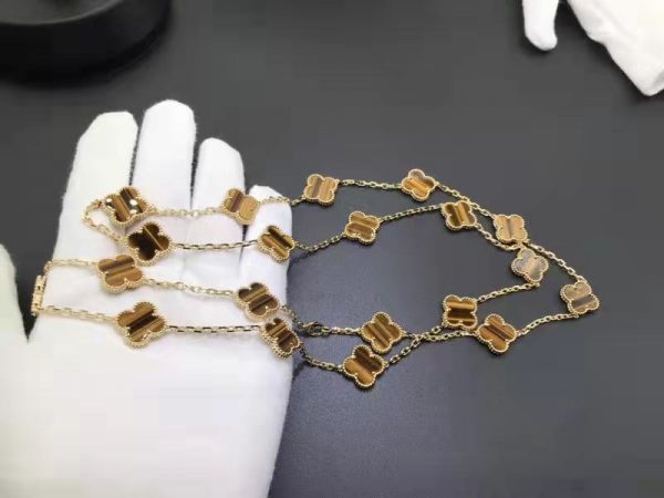 Vòng cổ Van Cleef & Arpels Vintage Alhambra 20 Motis Họa tiết Mắt hổ vàng hồng18K