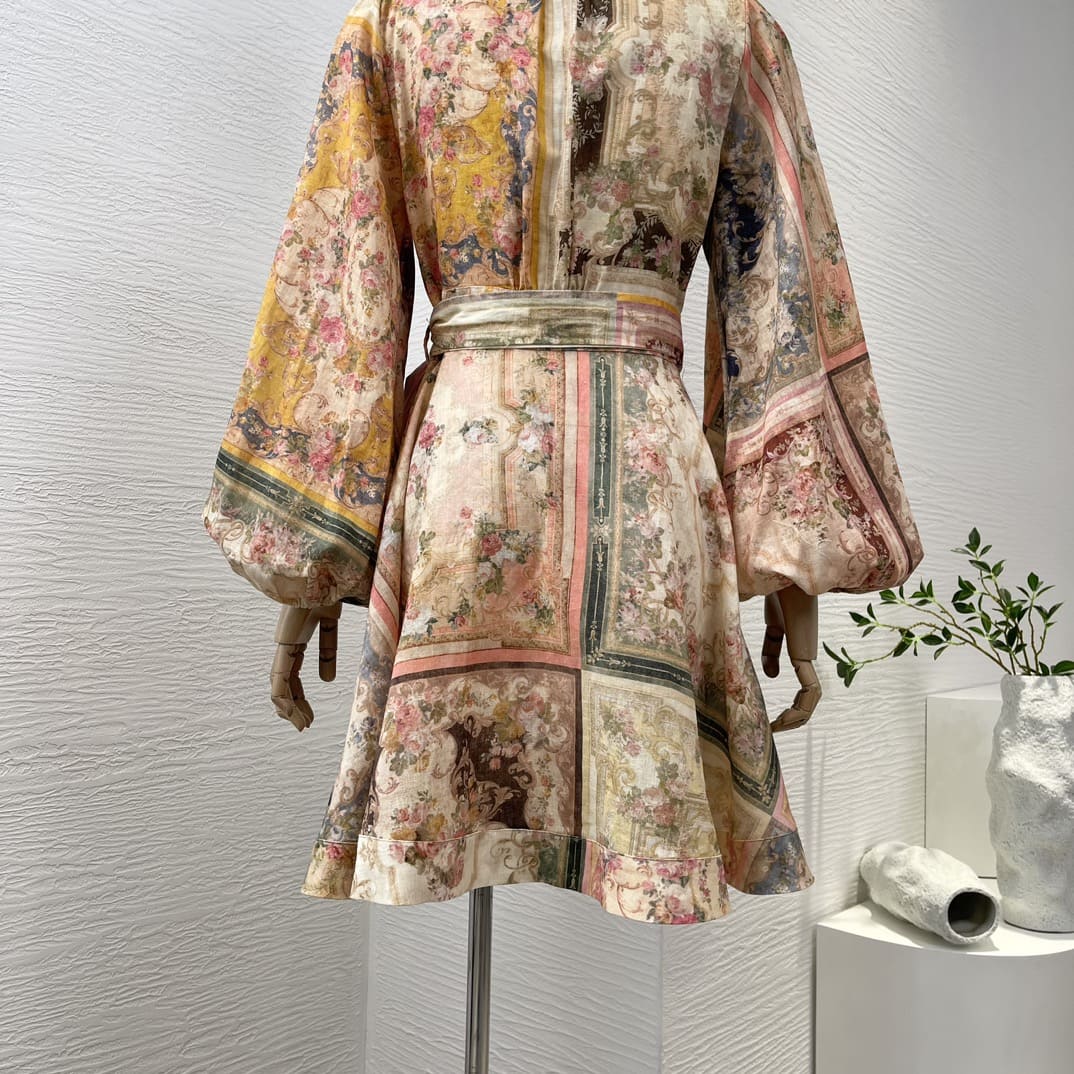 VÁY ZIMMERMANN Lantern Long Sleeve Vintage Mini Wrap Dress High Classy