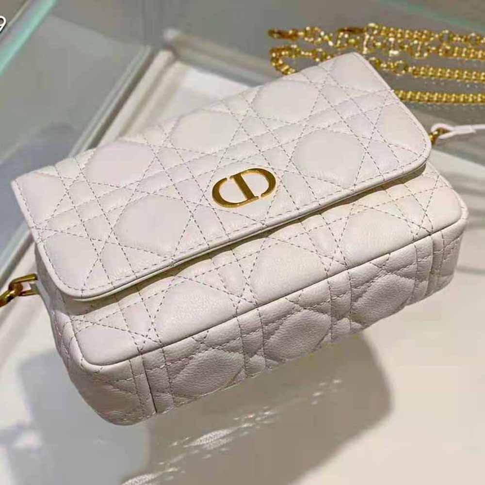 TÚI Dior Women Caro Pouch with Chain Latte Supple Cannage Calfskin
