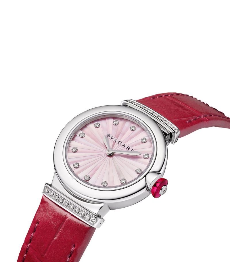 Đồng hồ BVLGARI  Stainless Steel and Diamond Lvcea 28mm mặt số màu trắng