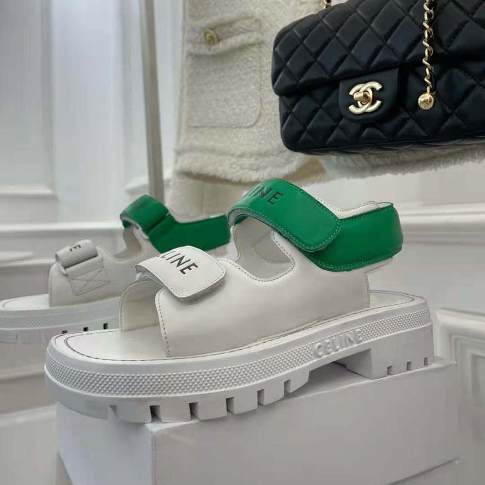 DÉP SANDAL Celine Women Leo Scratch Sandal in Calfskin-Green