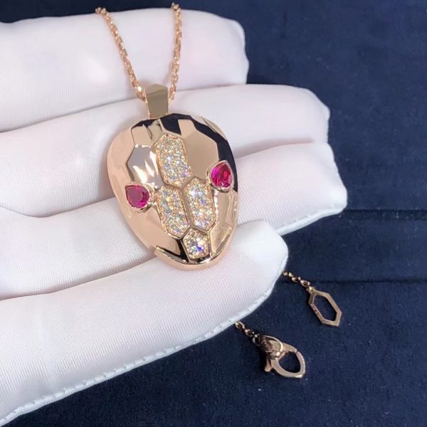 Vòng cổ BVLGARI Serpenti Diamond Rubellite vàng hồng 18K