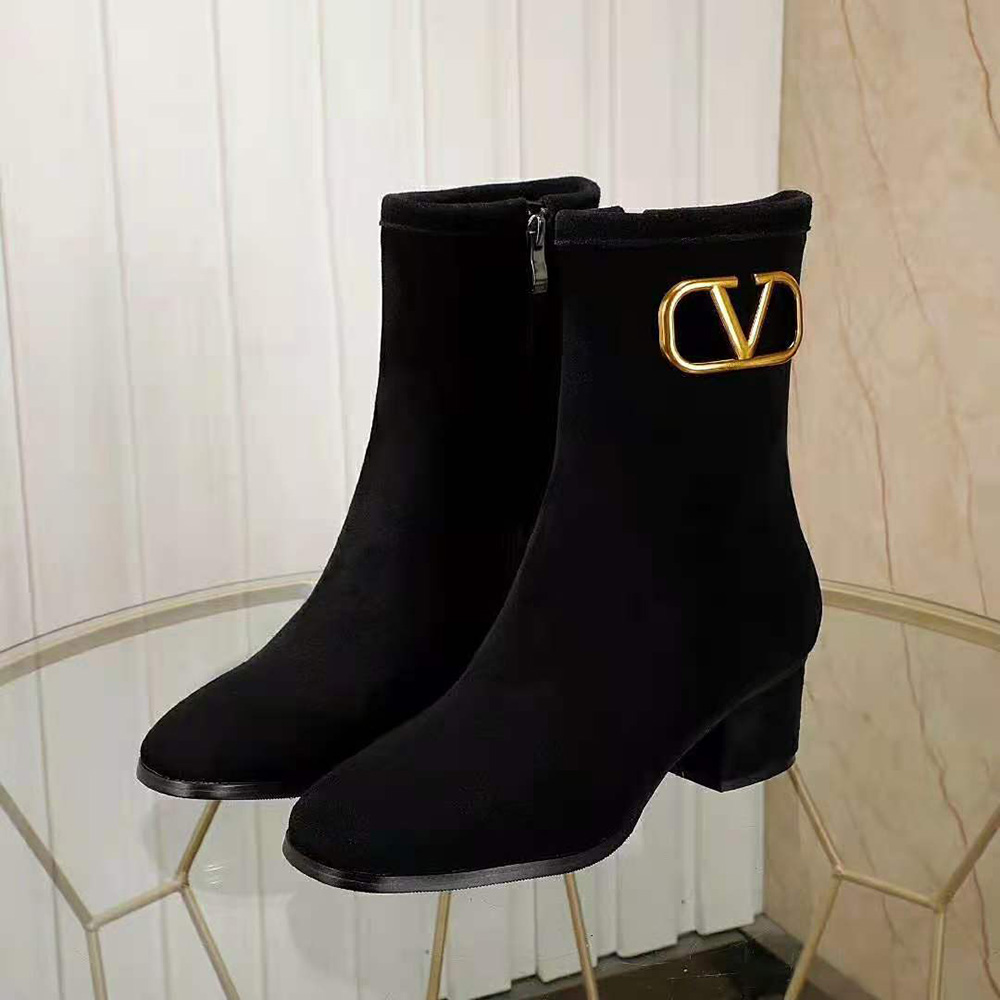 Giày Valentino Women Vlogo Signature Suede Ankle Boot 45 mm / 1.8 in-Black
