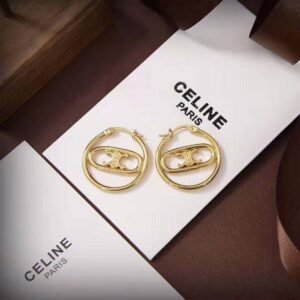 BÔNG TAI Celine Women Maillon Triomphe Bold Hoops in Brass with Gold Finish
