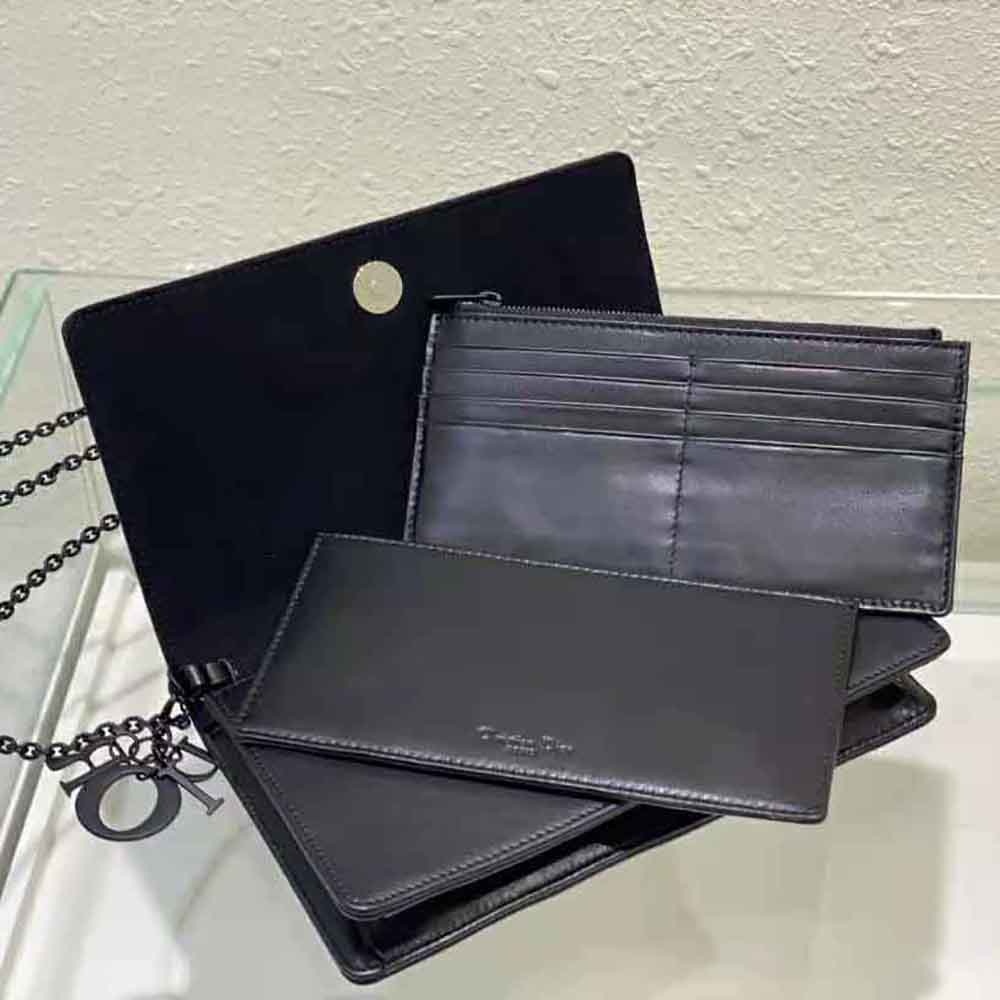 TÚI Dior Women Lady Dior Pouch Black Cannage Calfskin with Diamond Motif