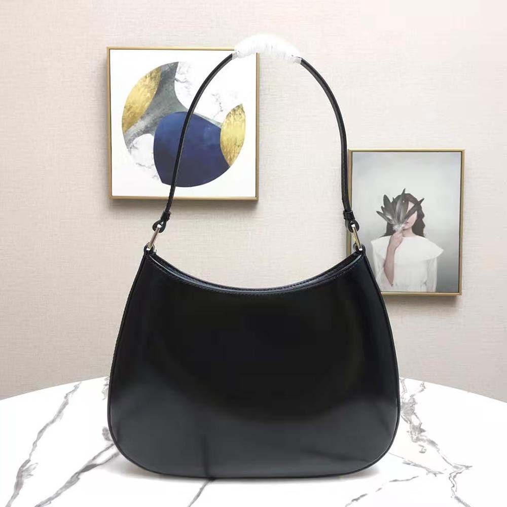 TÚI Prada Cleo Brushed Leather Shoulder Bag-Black