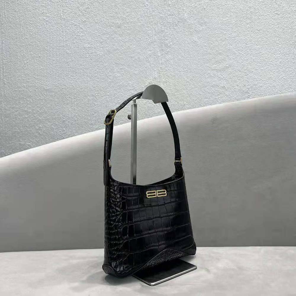 TÚI Balenciaga Women XX Small Hobo Bag Crocodile Embossed in Black