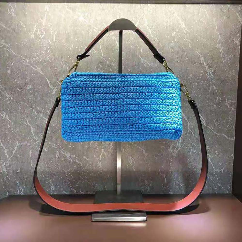 TÚI Fendi Women Baguette Bag in Traditional Cotton Crochet Bag-Blue