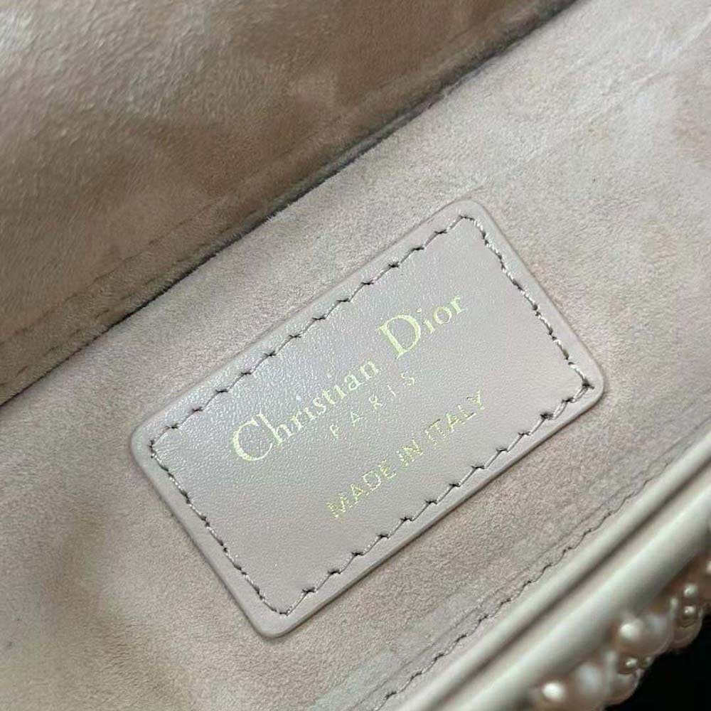 TÚI Dior Women Small Lady D-joy Bag Rose Des Vents Cannage Calfskin Embroidered with Resin Pearls