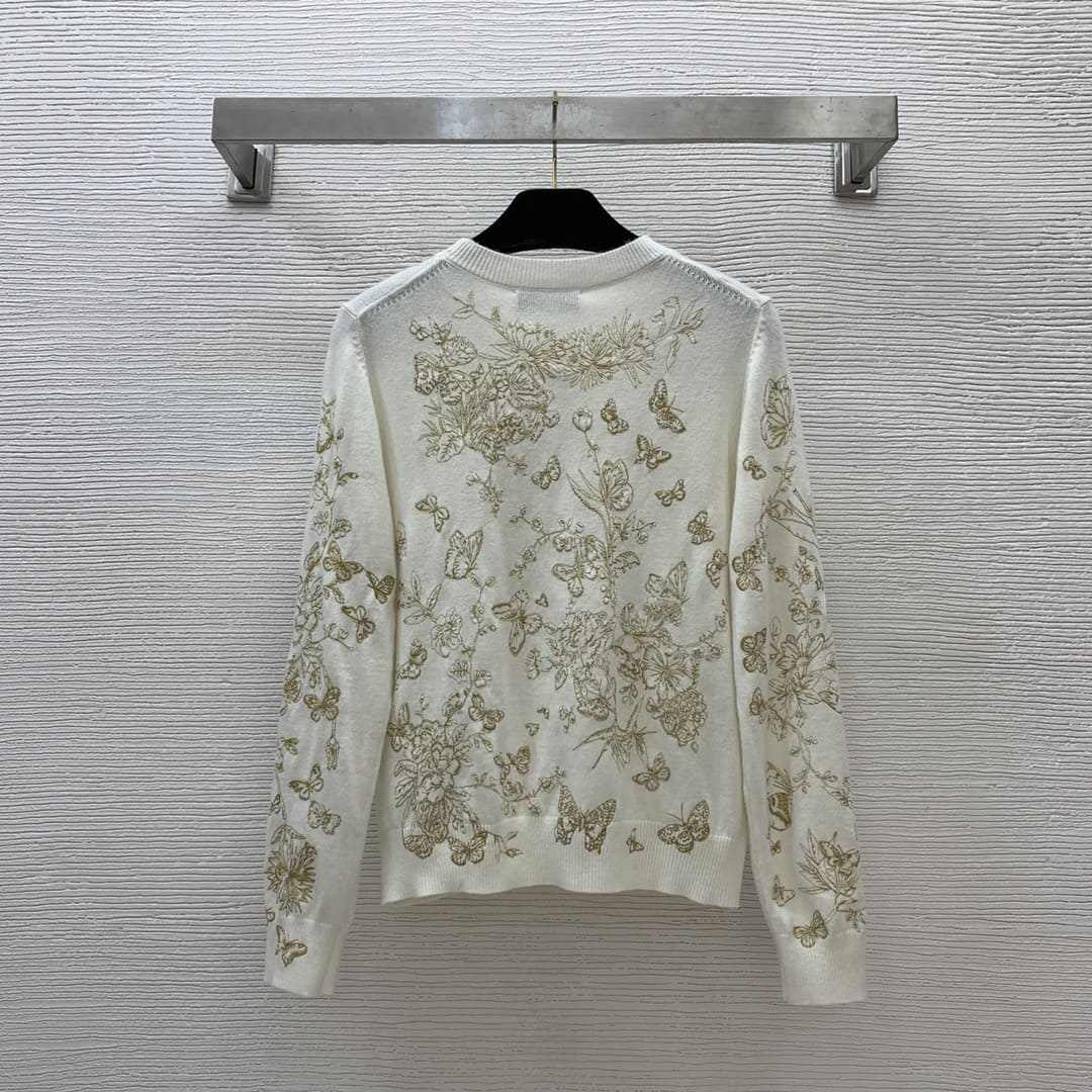 ÁO DIOR Round-Neck White Sweater
