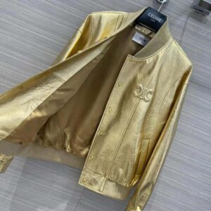 ÁO Celine Metallic Lambskin Jacket with Triomphe Ball-Gold