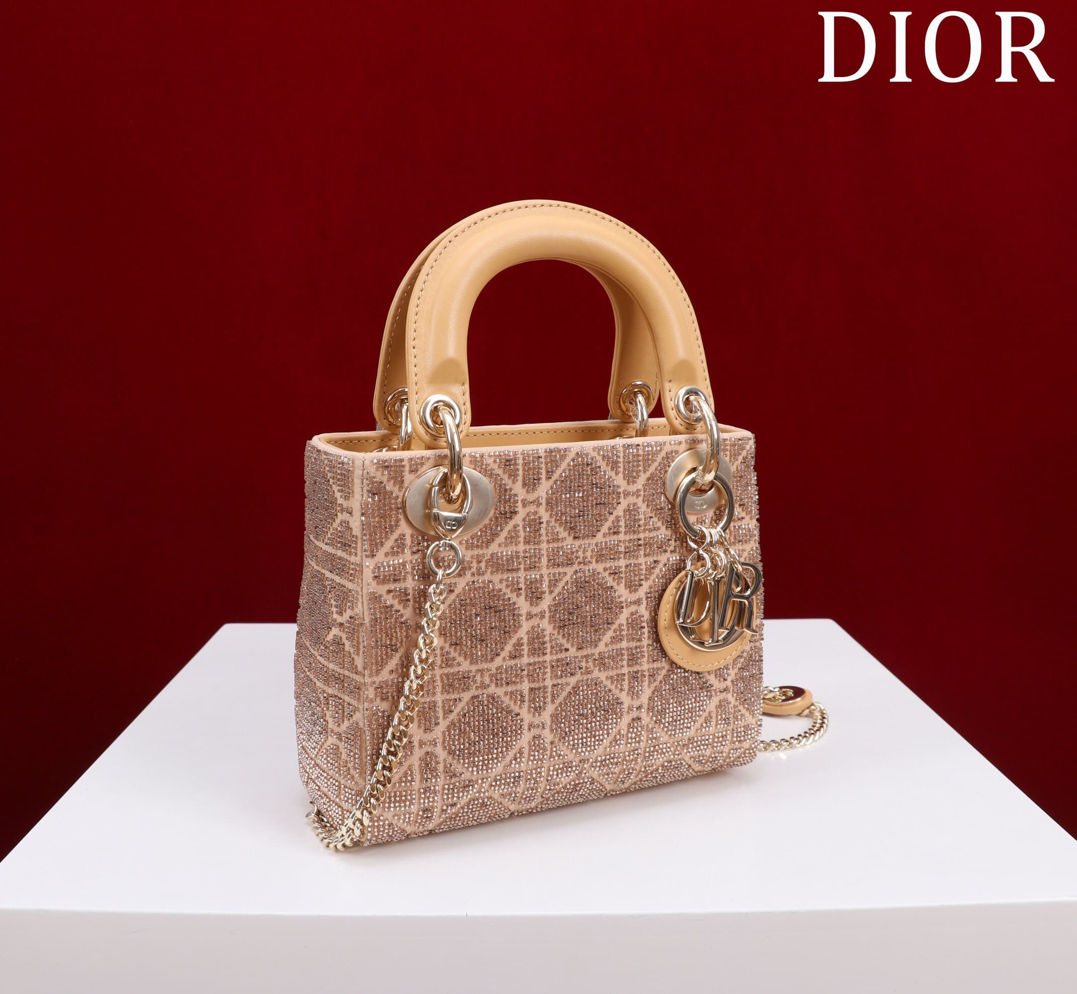 TÚI CHRISTIAN DIOR LADY DIOR Cannage Calfskin with Platinum Beaded Embroidery Brown
