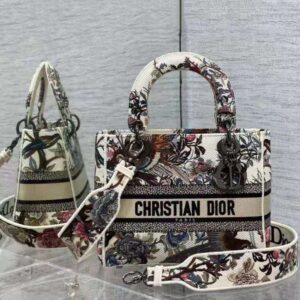 TÚI Dior Women Medium Lady D-lite Bag Ecru Multicolor Dior Jardin D’Hiver Embroidery