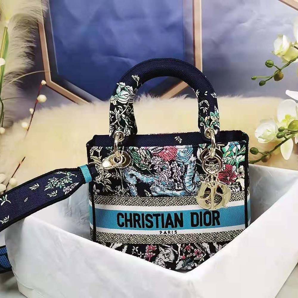 TÚI Dior Women Medium Lady D-Lite Bag Blue Multicolor D-Constellation Embroidery