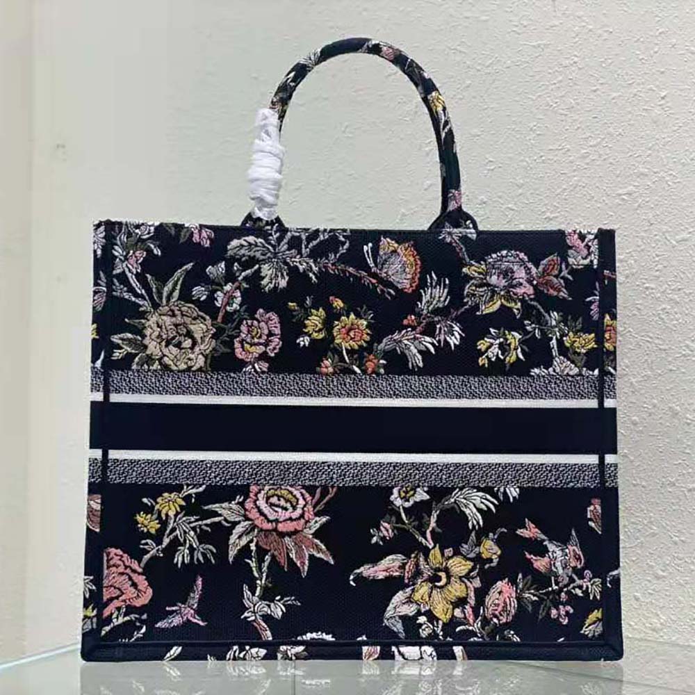 TÚI Christian Dior Book Tote Black Multicolor Dior Jardin Botanique Embroidery