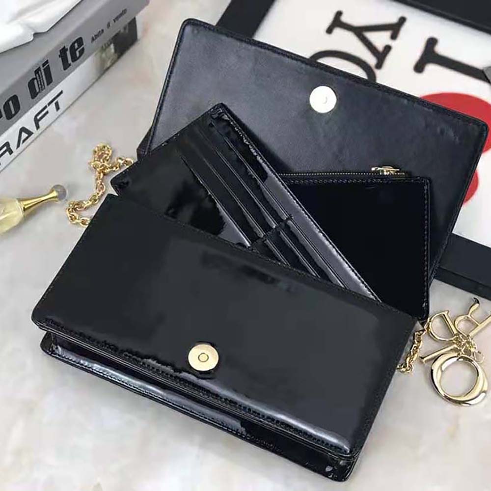 TÚI Dior Lady Dior Pouch Patent Cannage Calfskin-Black