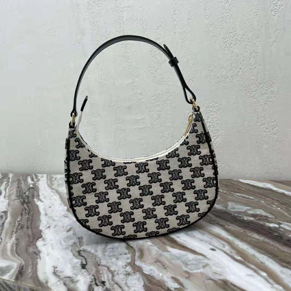 TÚI Celine Ava Bag in Textile with Triomphe Embroidery-Black
