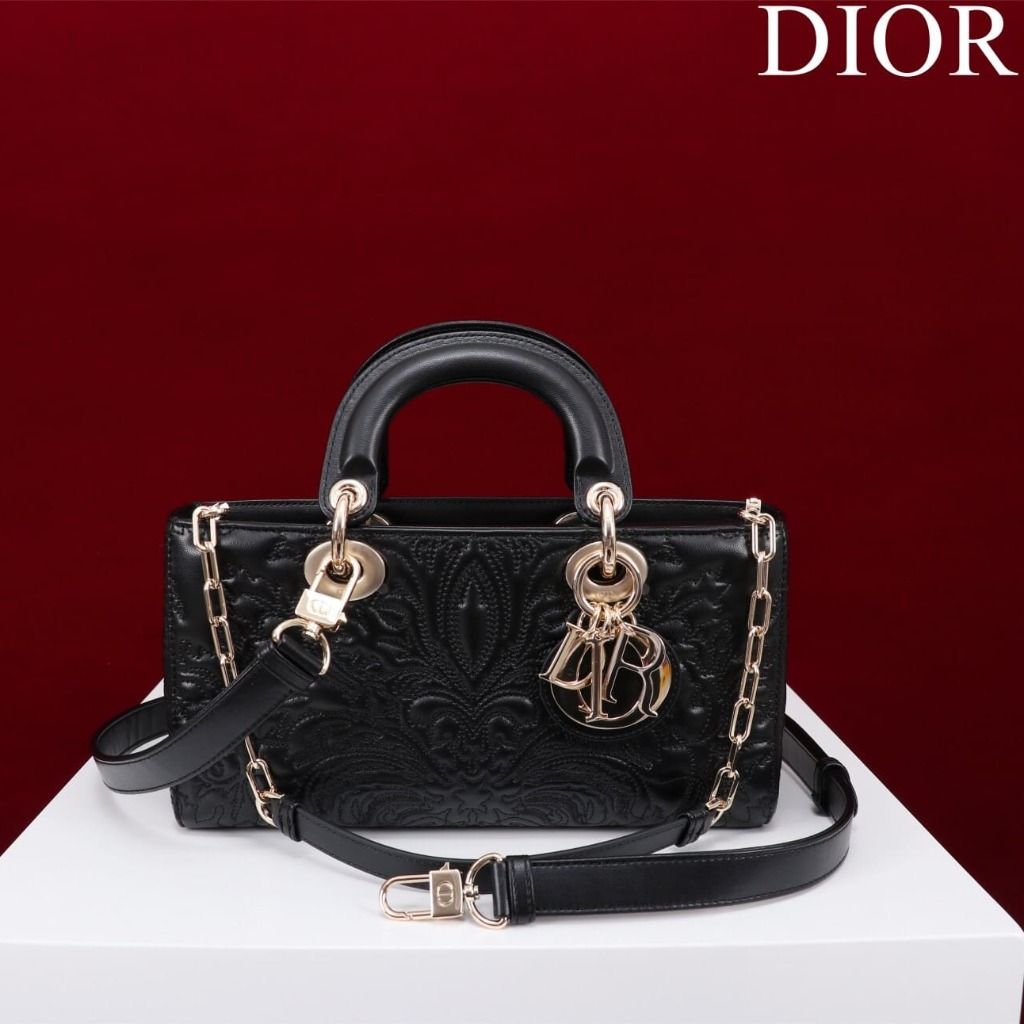 TÚI CHRISTIAN DIOR LADY D-JOY BLACK Quilted-Effect Lambskin with Ornamental Motif