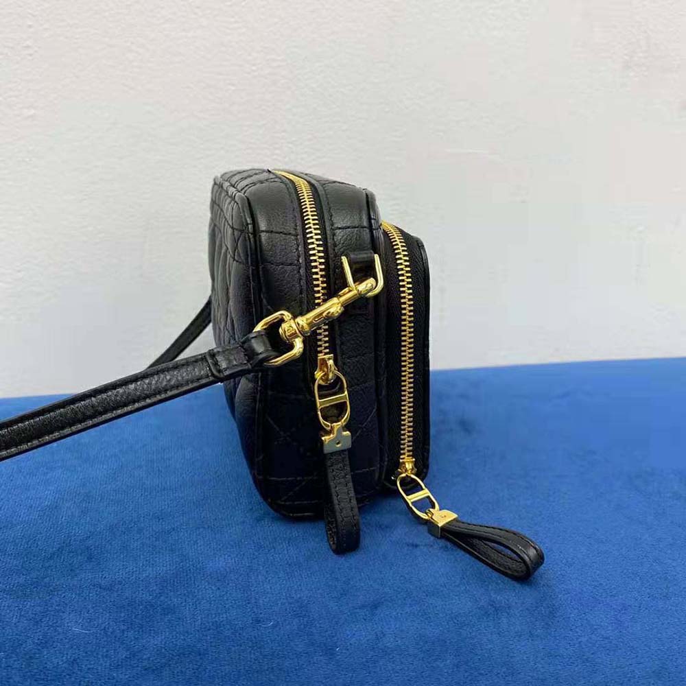 TÚI Dior Women Caro Double Pouch Black Supple Cannage Calfskin