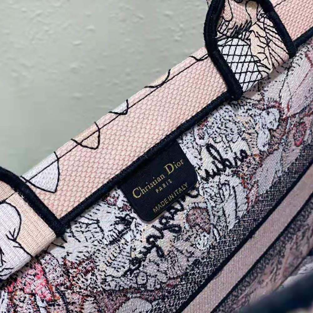 TÚI Dior Women Medium Dior Book Tote Powder Pink Dior Jardin Magique Embroidery