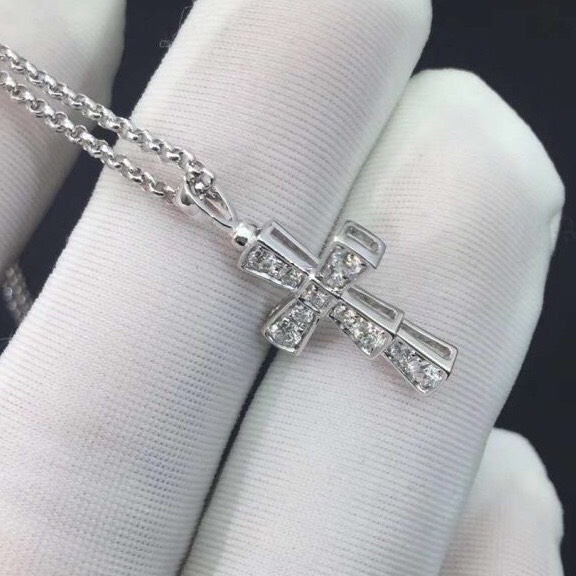 DÂY CHUYỀN BVLGARI CROSS AND DIAMOND WHITE GOLD 18K