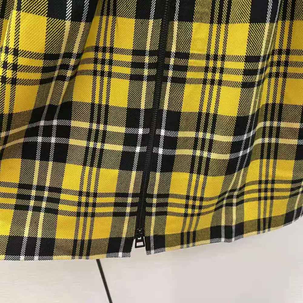 VÁY CHRISTIAN DIOR Women Zipped Dress Yellow and Black Check n Dior Wool Twill