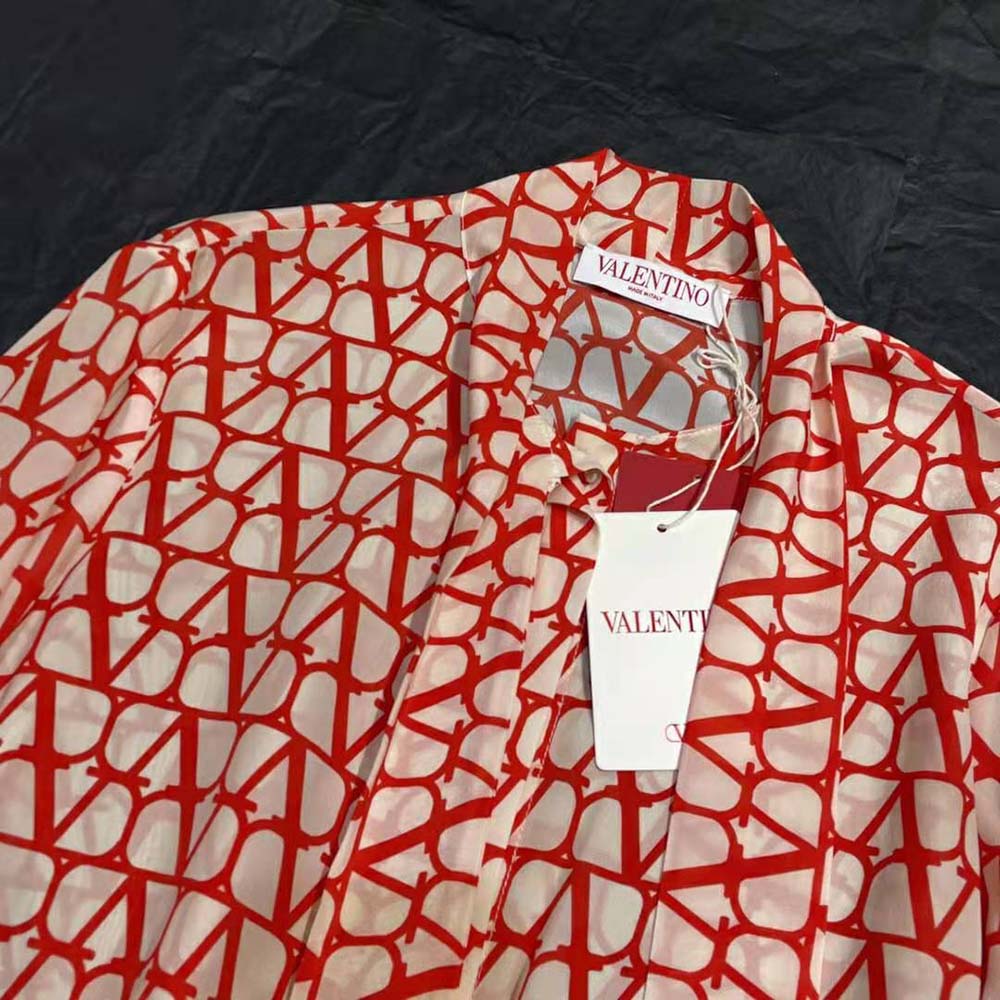 ÁO Valentino Women Toile Iconographe Crepe De Chine Blouse-Red