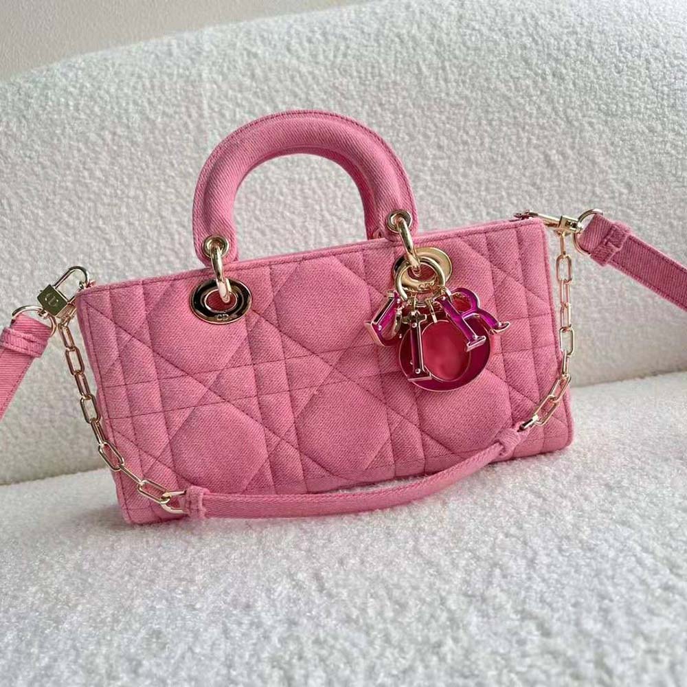 TÚI Dior Women Lady D-Joy Bag Bright Pink Cannage Denim