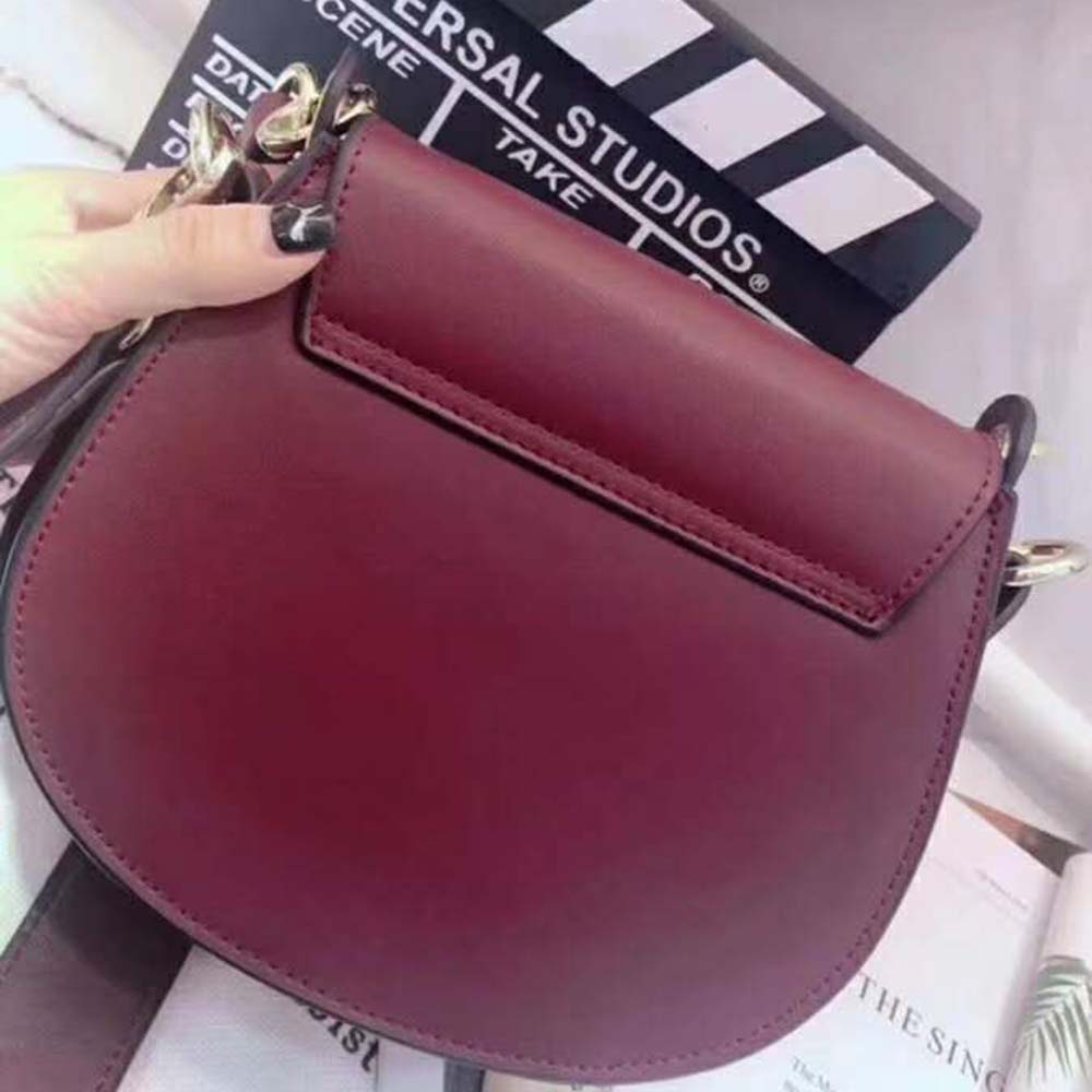 TÚI Chloe Tess Bag in Shiny & Suede Calfskin-Maroon