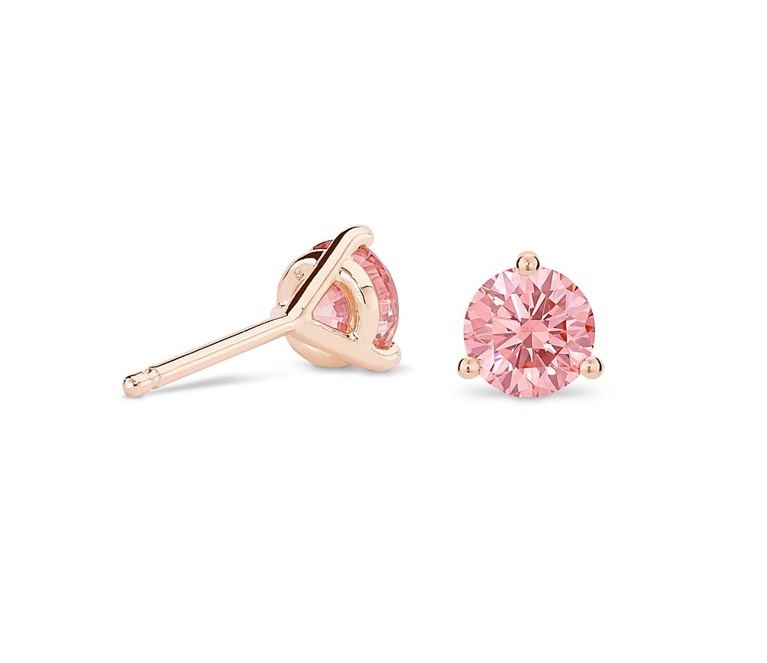 Bông tai vàng hồng 18K Au750 Pink Moissanite Diamond Round Solitaire Stud Earrings