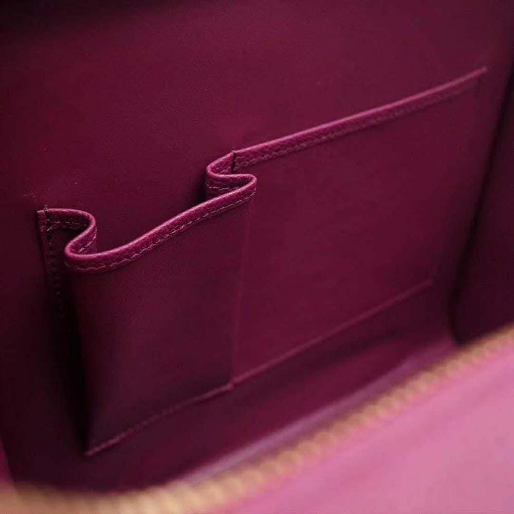 TÚI Celine Women Micro Luggage Handbag in Drummed Calfskin-Maroon