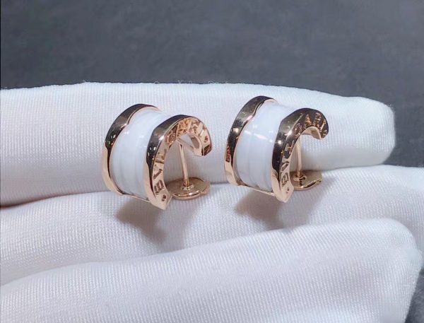 Bông tai BVLGARI  B.zero1 white ceramic rose gold vàng hồng 18K