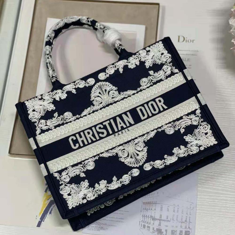 TÚI Dior Women Medium Dior Book Tote Blue Cornely-Effect Embroidered Calfskin