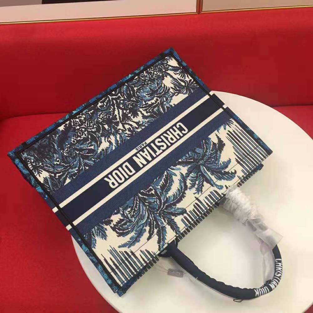 TÚI Dior Book Tot Blue Dior Palms Embroidery
