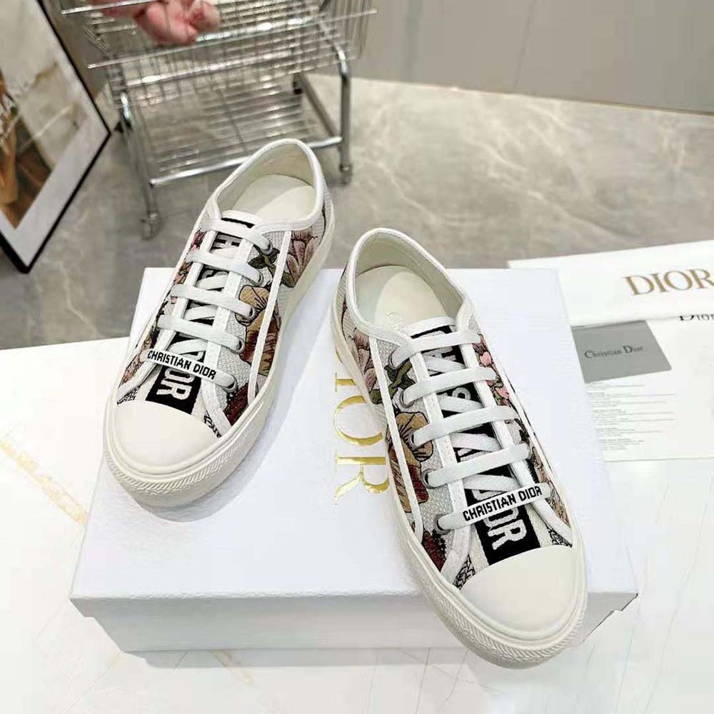 GIÀY Dior Women Walk’N’Dior Sneaker White Multicolor Cotton with Dior Jardin Botanique Embroidery