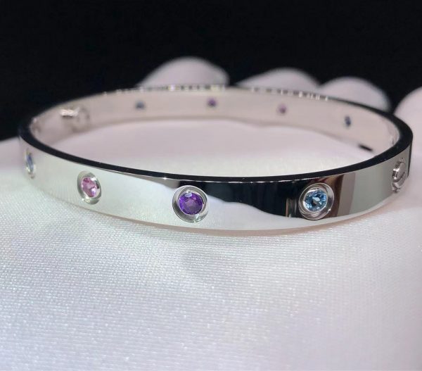 Vòng tay Cartier 10 viên đá quý Rainbow cầu vồng vàng trắng 18K