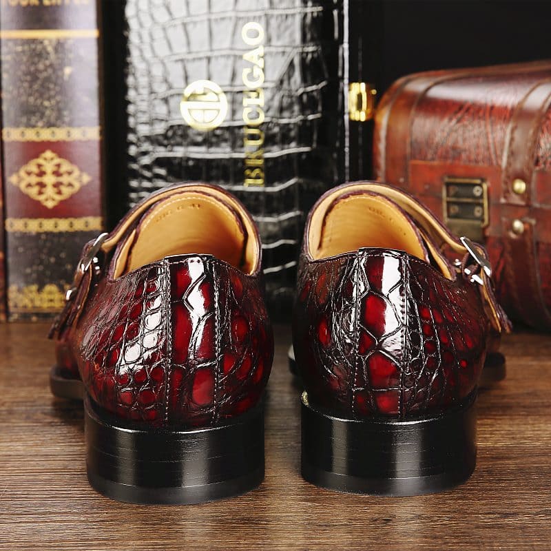Giày da cá sấu khóa đôi Monk Strap Cap-Toe Dress thủ công