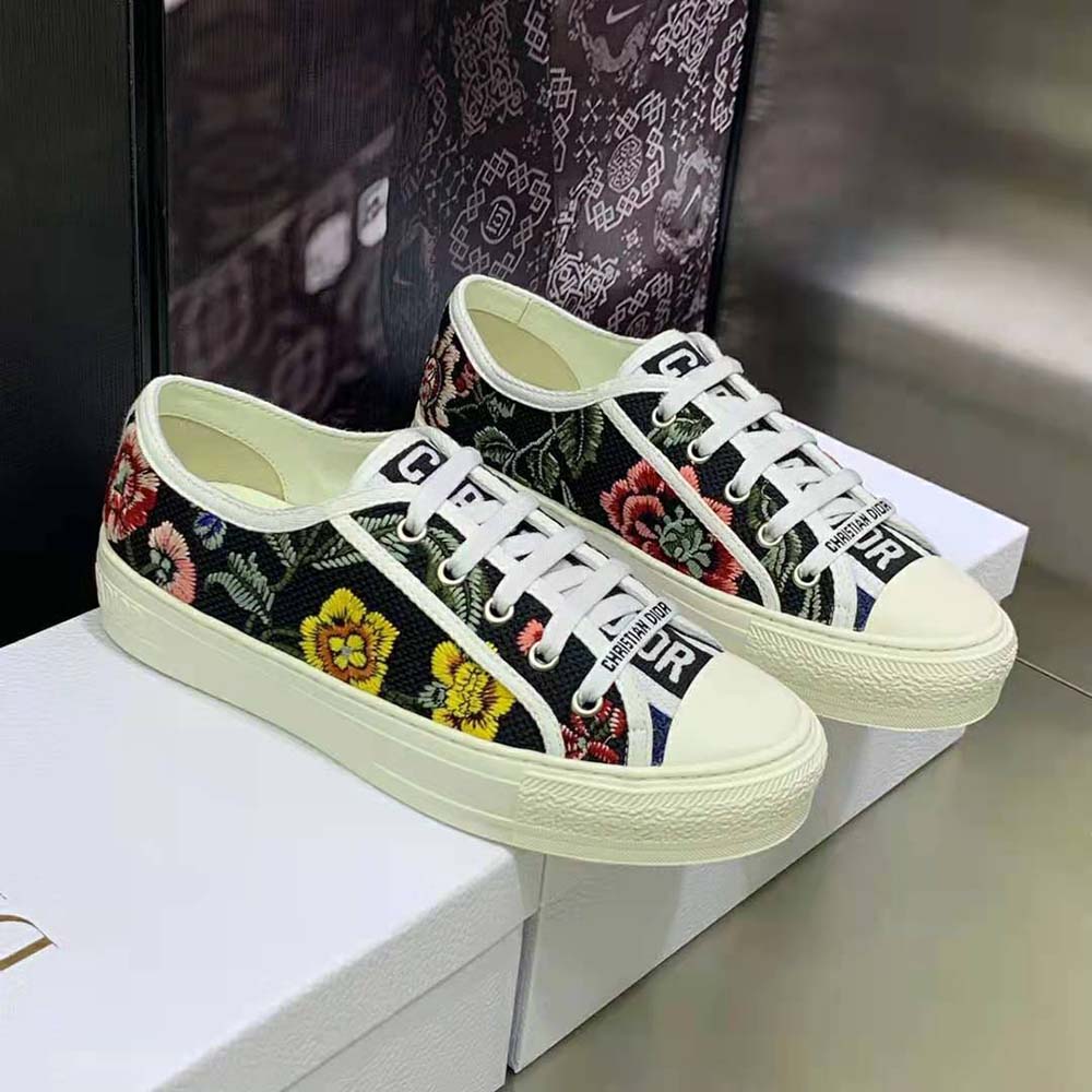 GIÀY Dior Women Walk’N’Dior Sneaker Black Multicolor Cotton Embroidered with Dior Petites Fleurs Motif