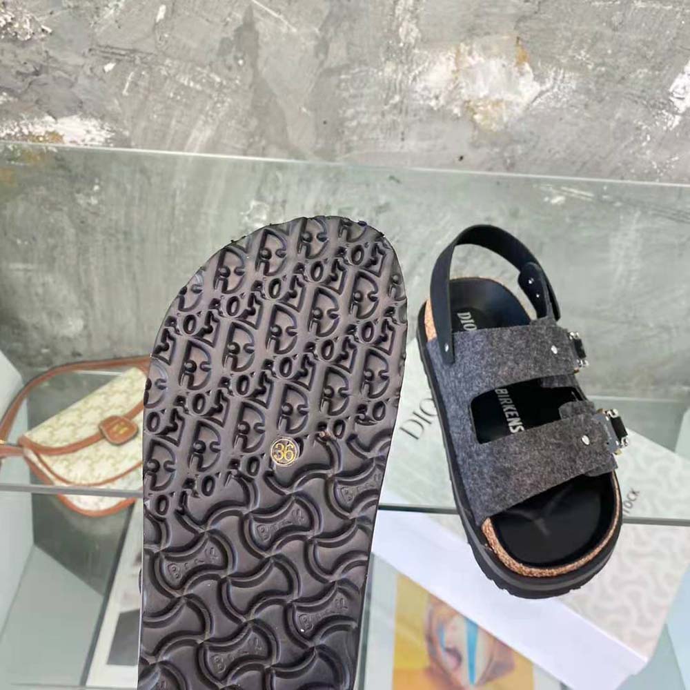 GIÀY DIOR By Birkenstock Milano Sandal Black Nubuck Calfskin
