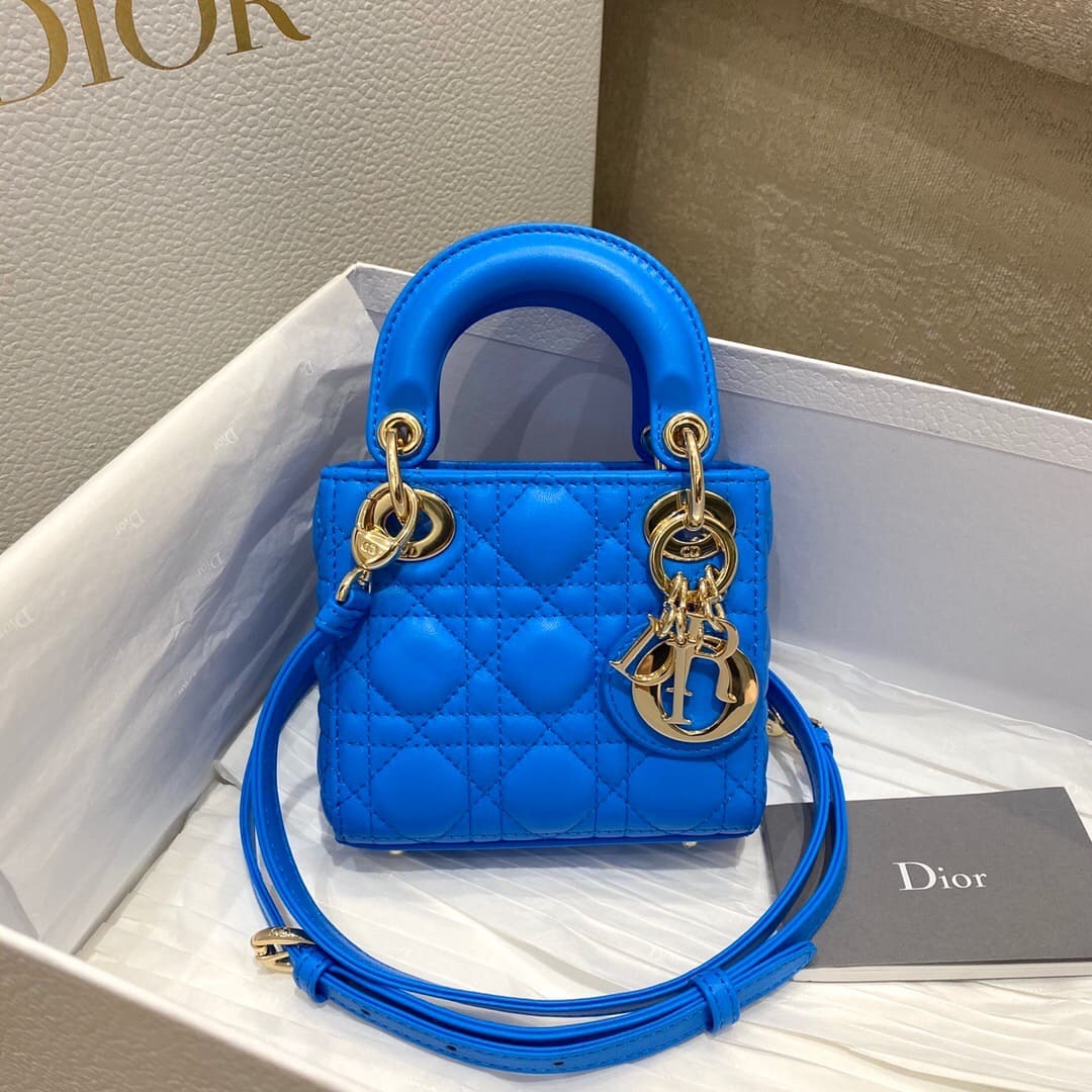 TÚI CHRISTIAN DIOR Women Micro Lady Dior Bag Blue Cannage Lambskin