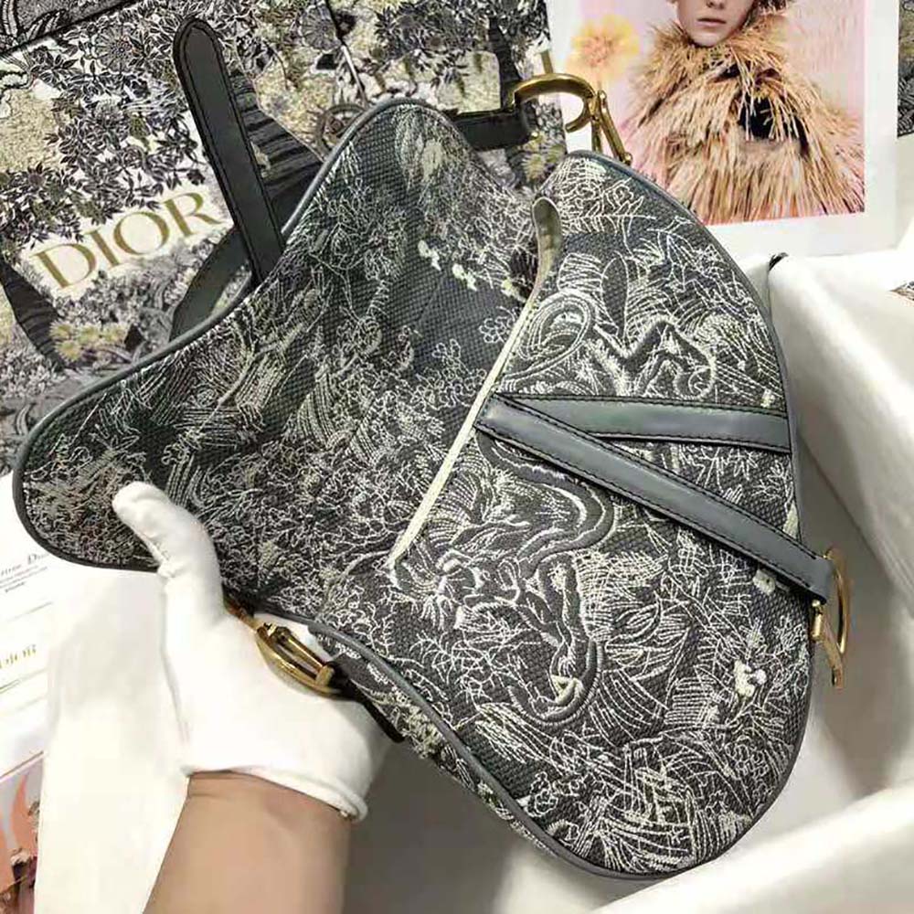 TÚI Dior Women Saddle Bag Toile DE Jouy Reverse Jacquard-Silver