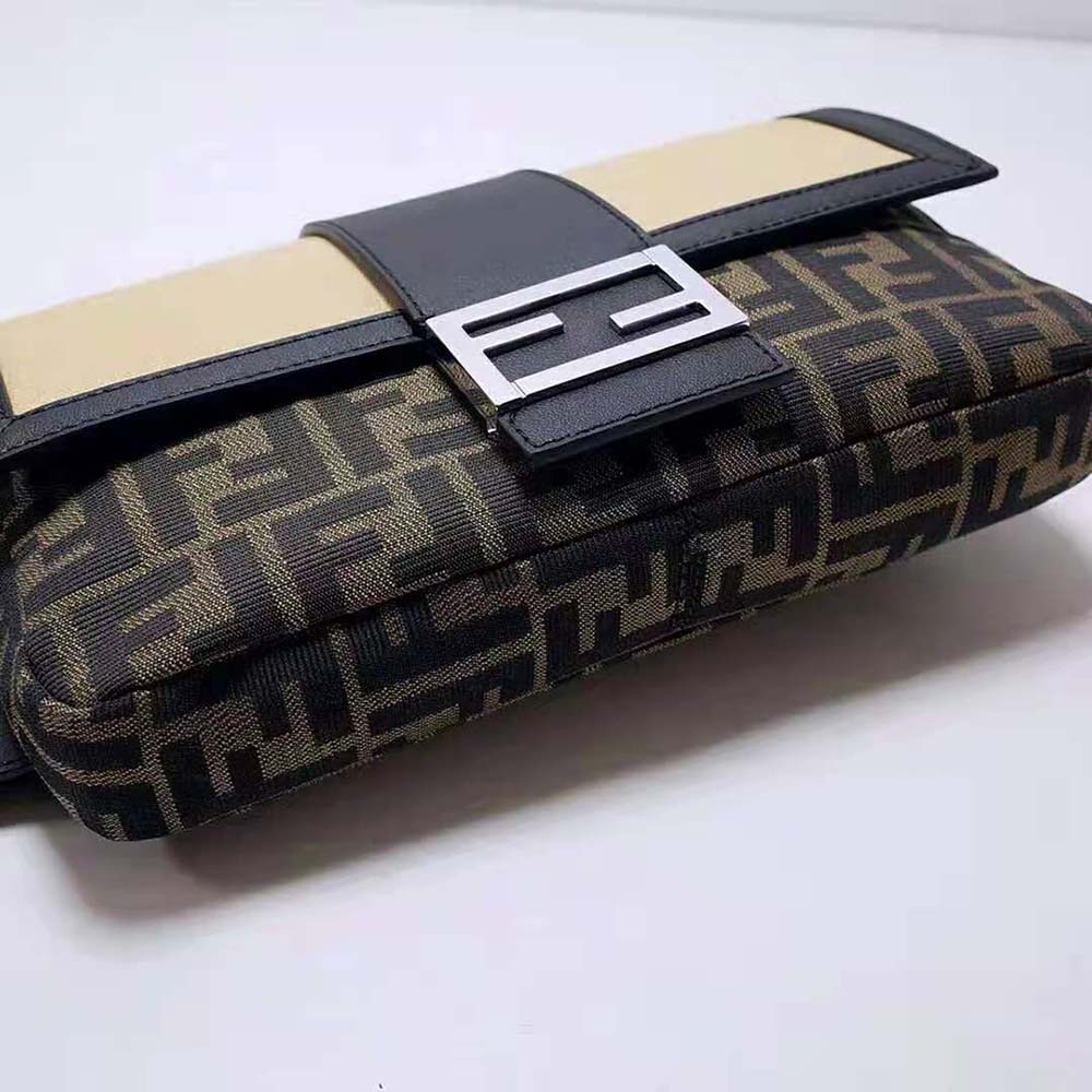 TÚI Fendi Women Baguette Brown Fabric Bag-Black