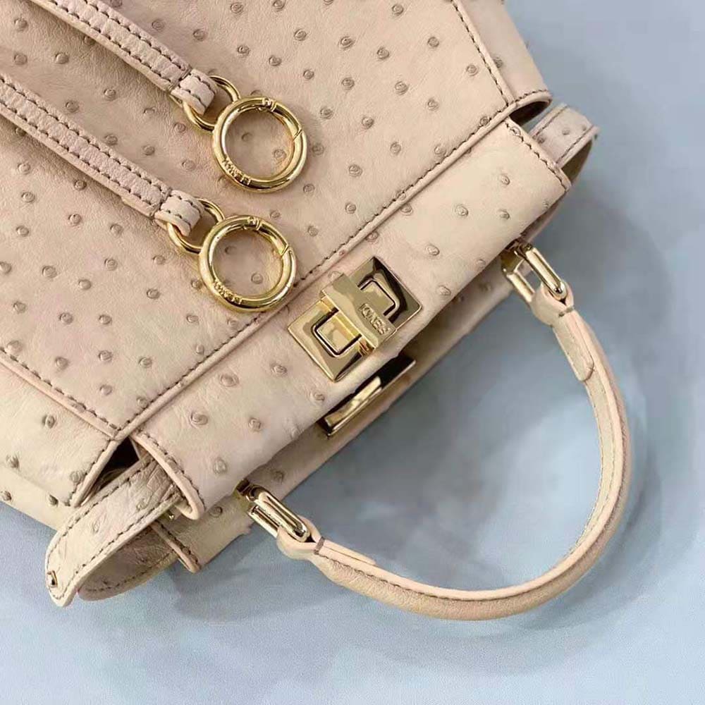 TÚI Fendi Women Peekaboo Iconic Mini Brown Ostrich Bag DA ĐÀ ĐIỂU
