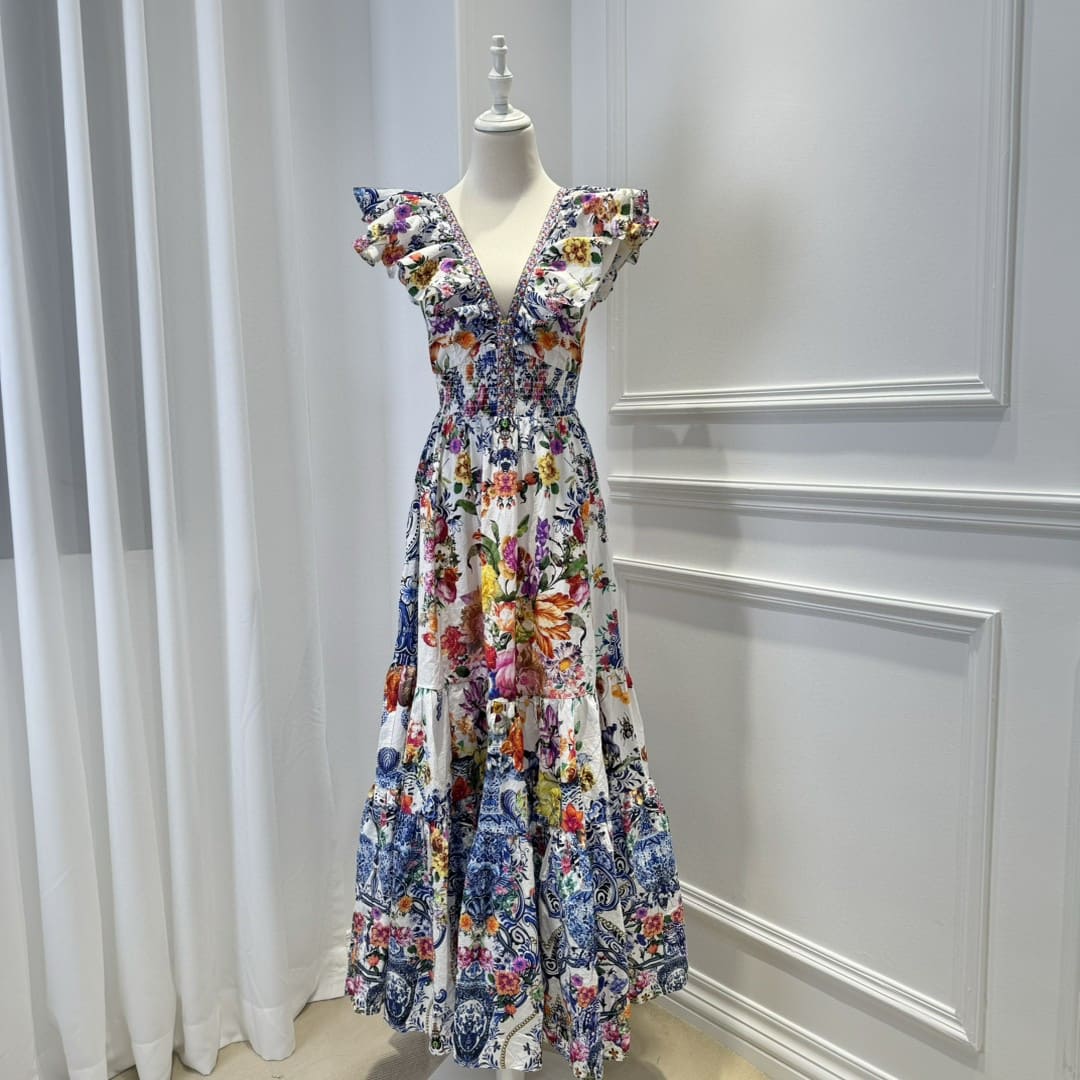 VÁY CAMILLA V NECK DIAMOND BUTTERFLY MID DRESS High Classy