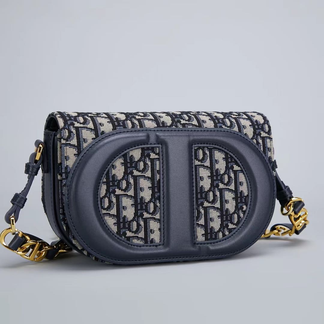 TÚI Dior Women CD Signature Bag with Strap Blue Dior Oblique Jacquard Top Quality