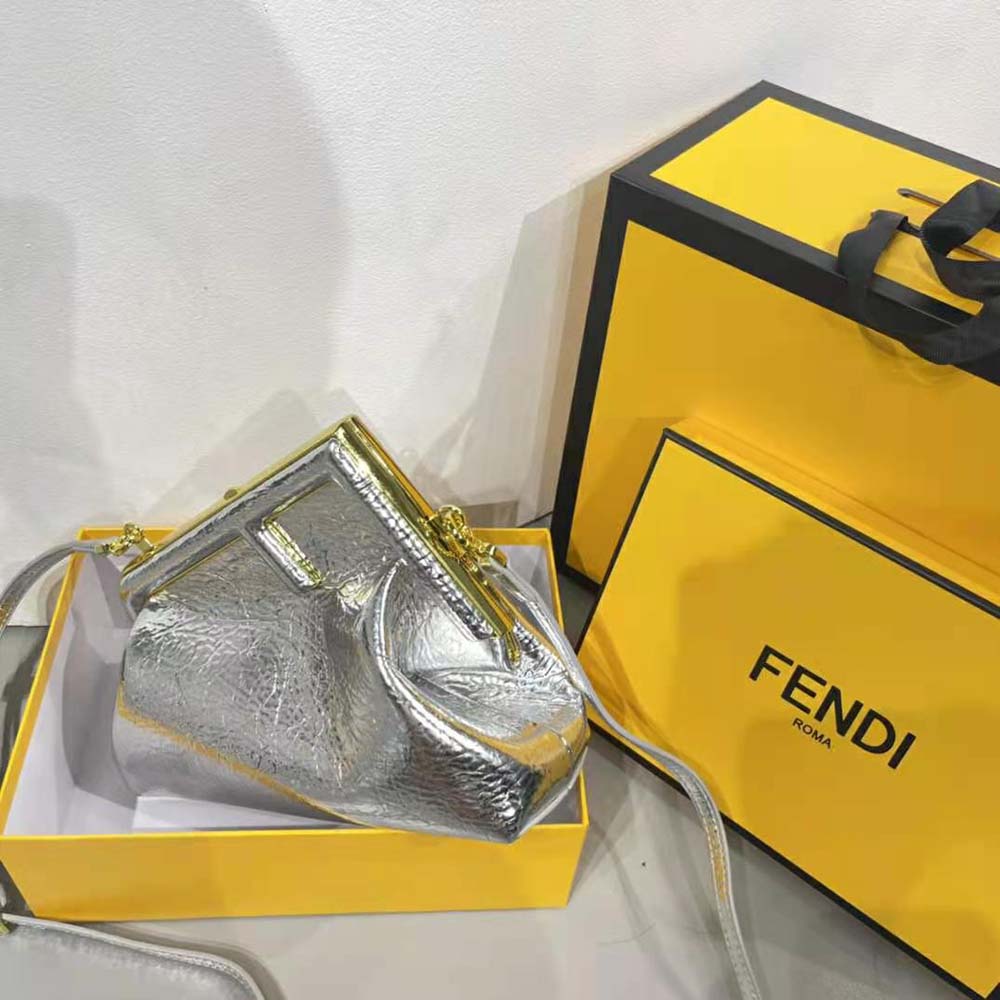 TÚI Fendi Women First Small Silver Laminated Leather Bag
